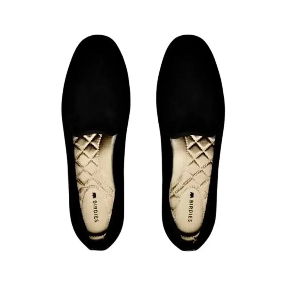 Birdies The Starling Black Velvet Quilted Loafers Flats Glam Parisian Minimalist